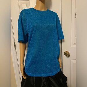 Cynthia Rowley New York Metallic Blue Glitter Tee NEW Women’s size M